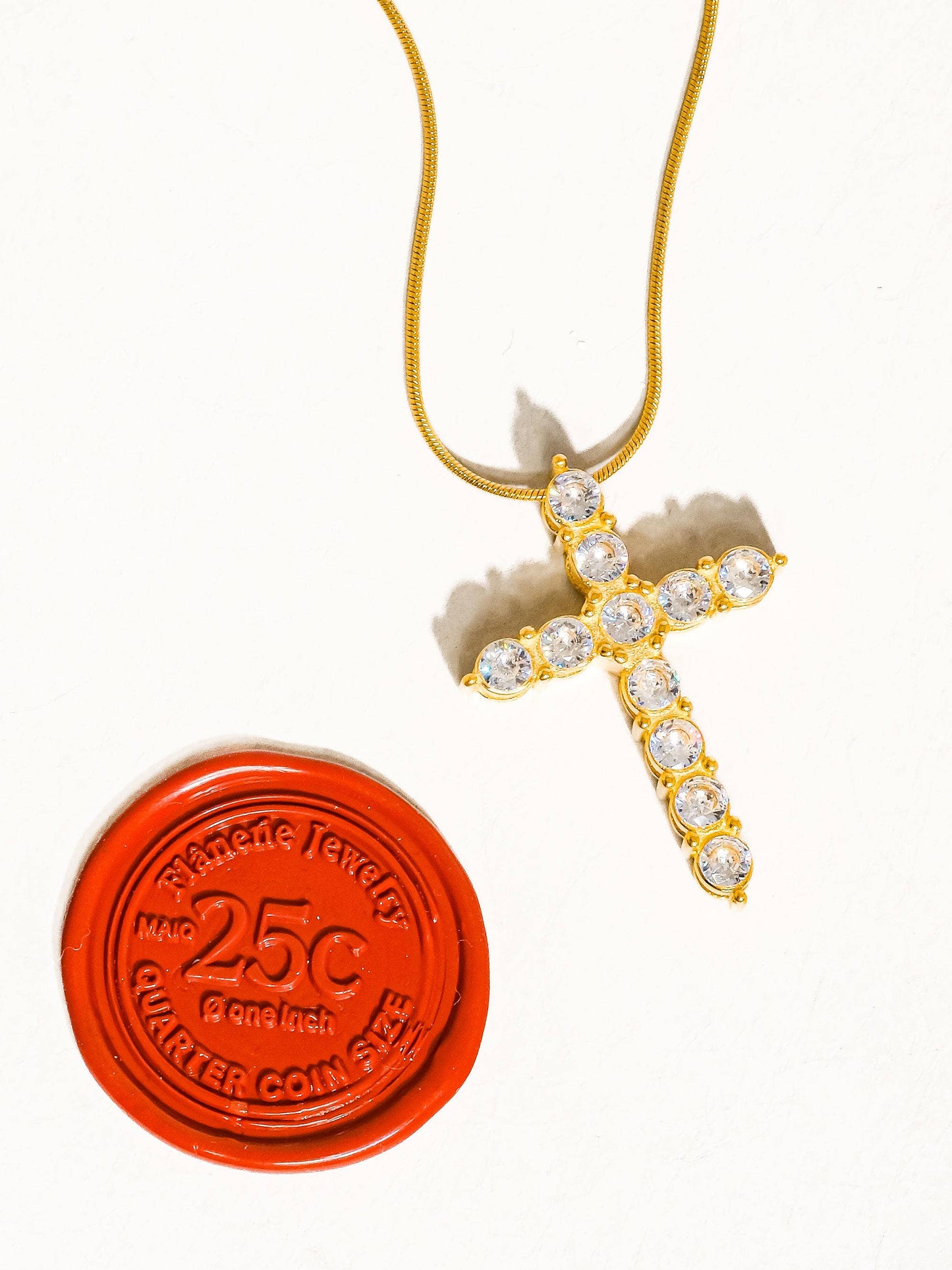 Raeven 18K Gold Non-Tarnish CZ Cross Necklace