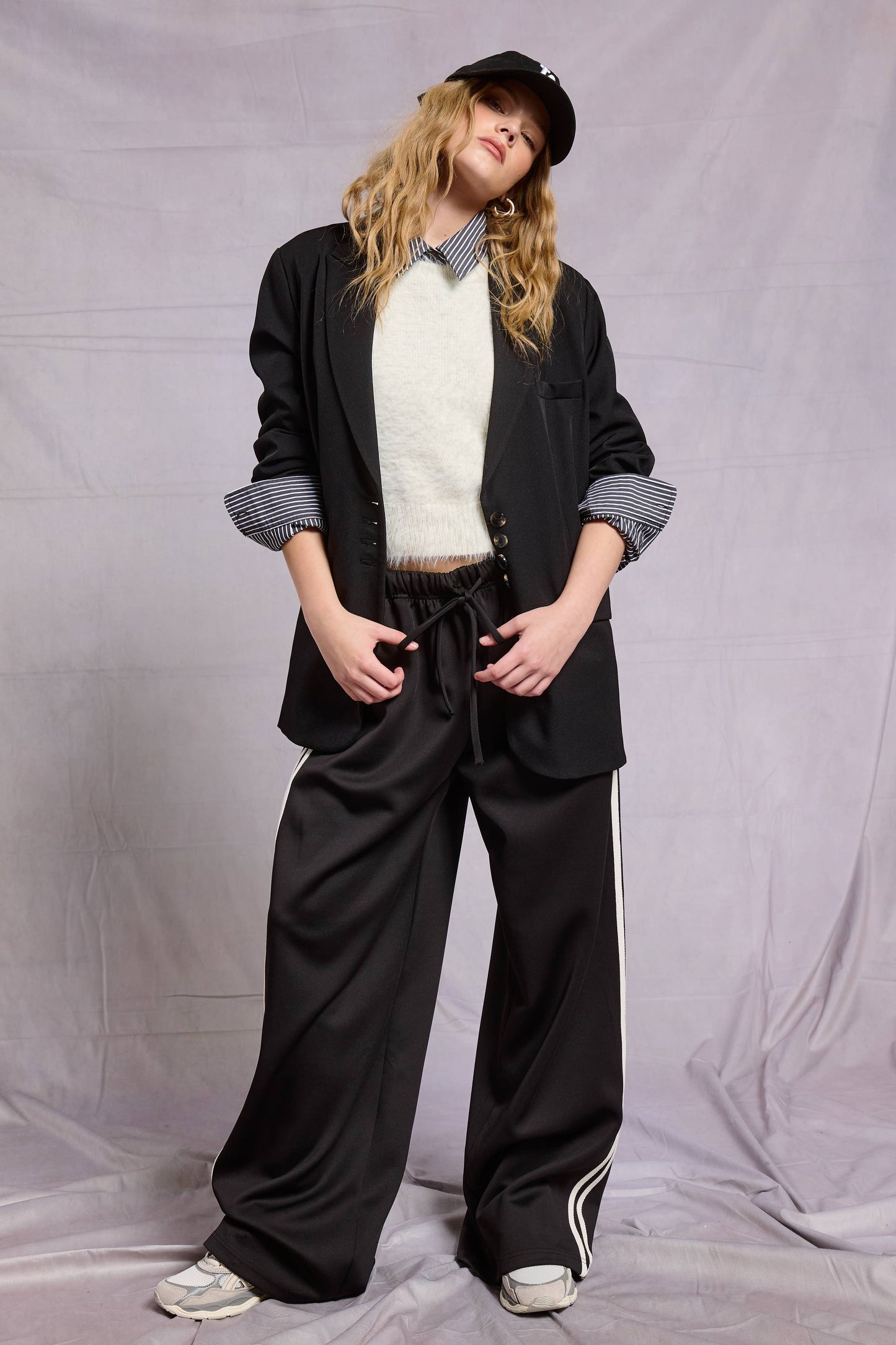 Wide Leg Track Pants with Side Stripes