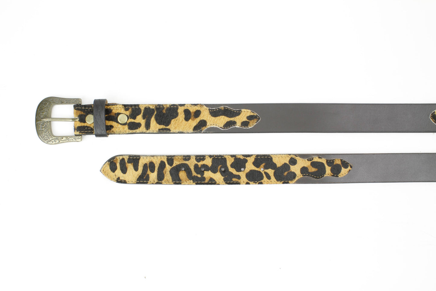 Western Black Leather Belt Hair-on-Hide