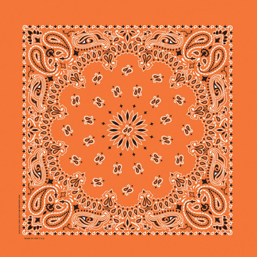 Bandanna - 22" MADE IN USA - Orange Paisley