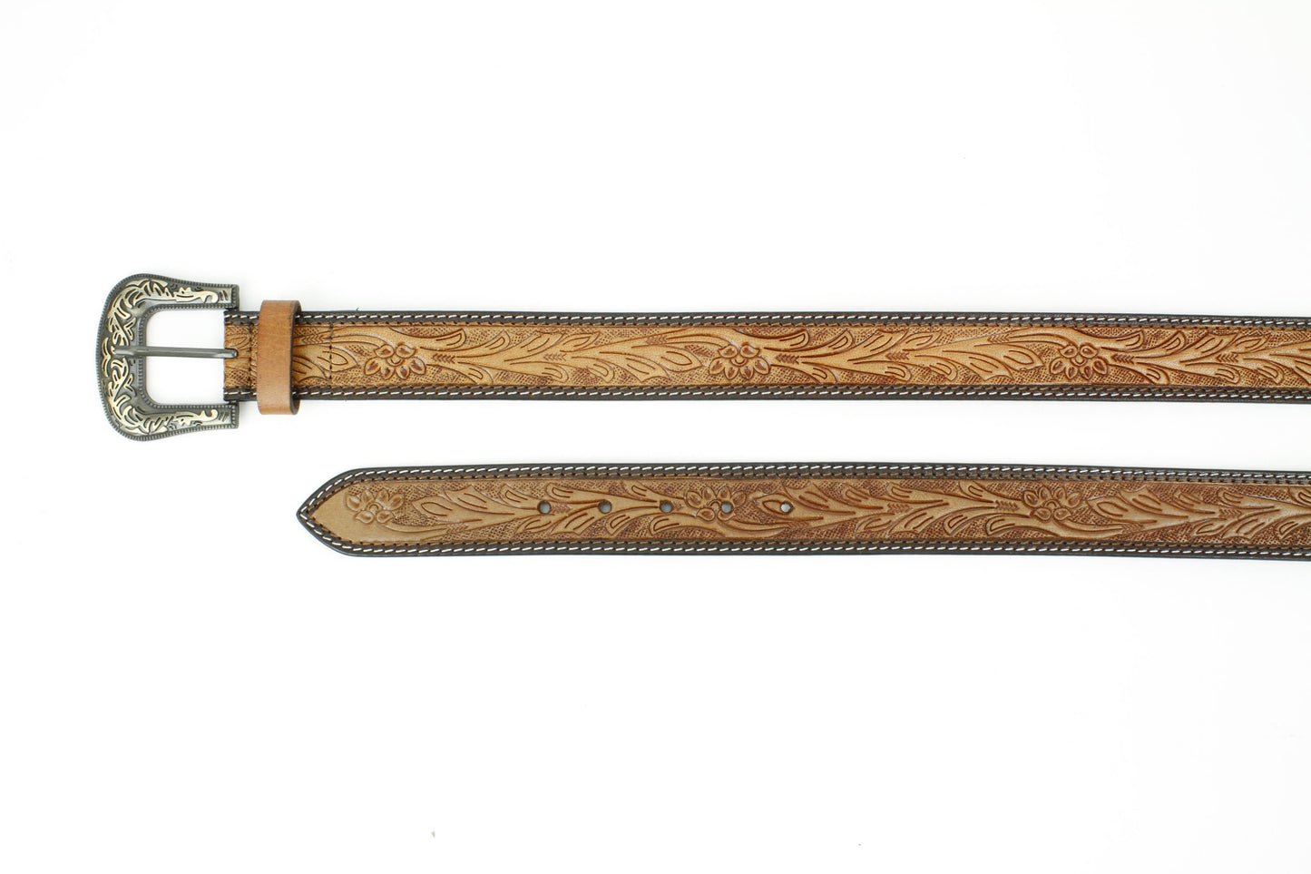 Tan Tooled Leather Floral Belt