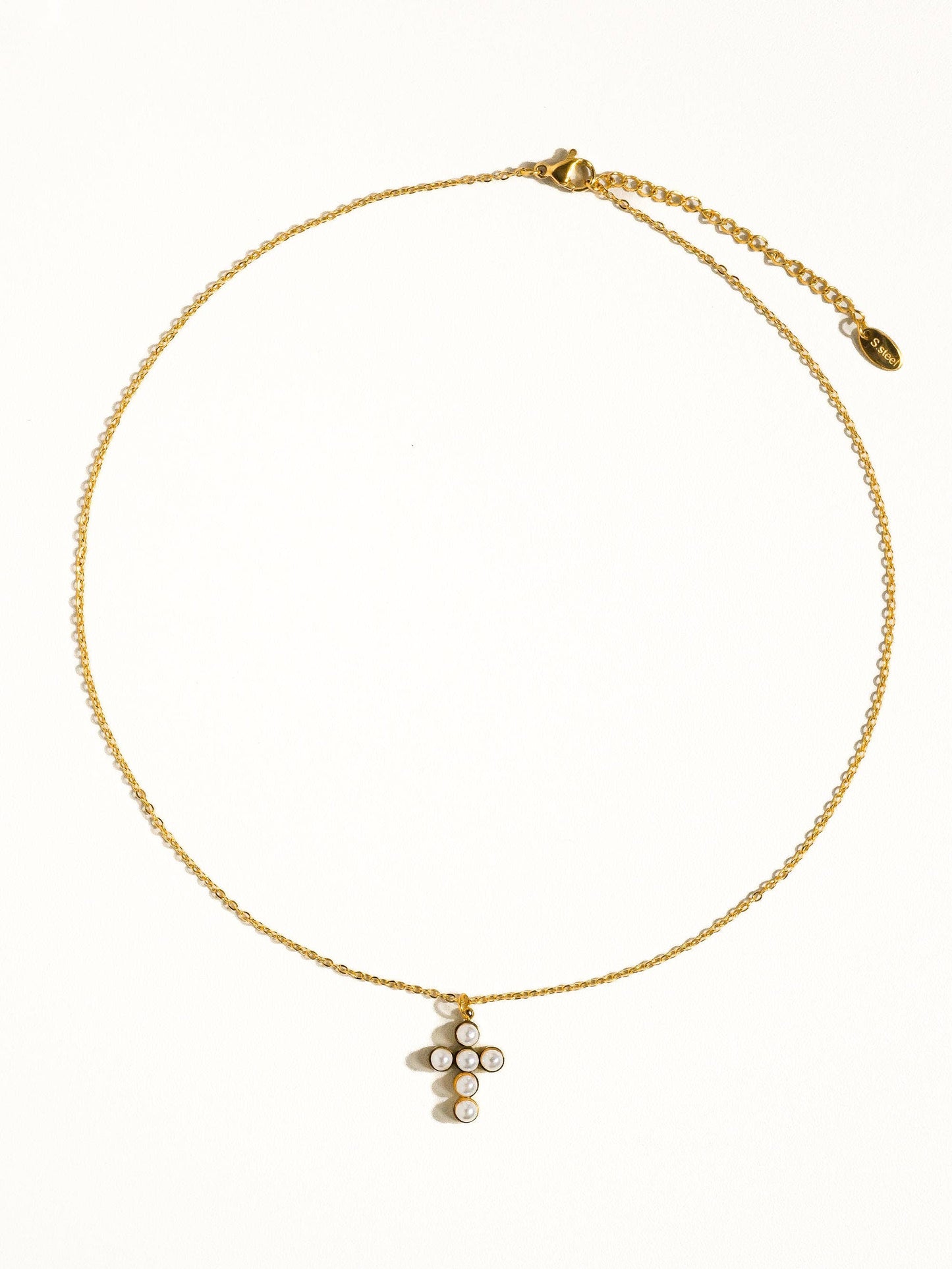 Faith Non-Tarnish Dainty Pearl Cross Necklace