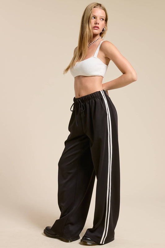 Wide Leg Track Pants with Side Stripes