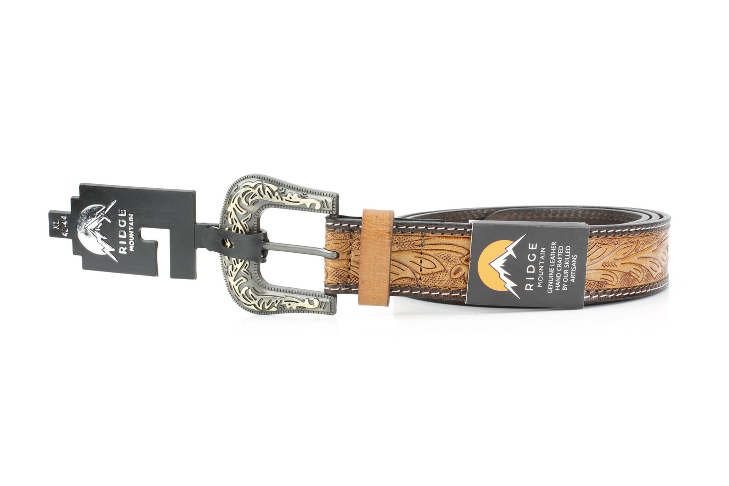 Tan Tooled Leather Floral Belt