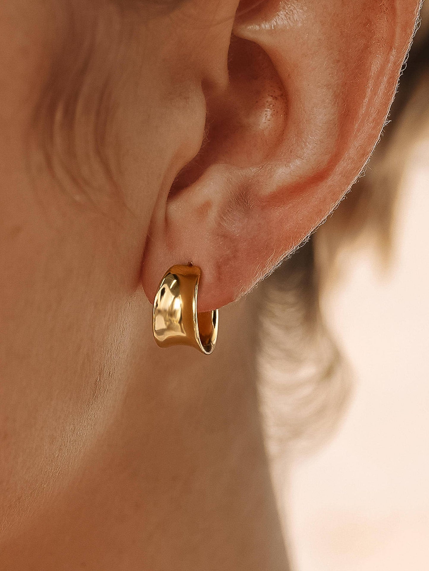 Yvaine 18K Gold Non-Tarnish Wide Dome Hoop Earrings