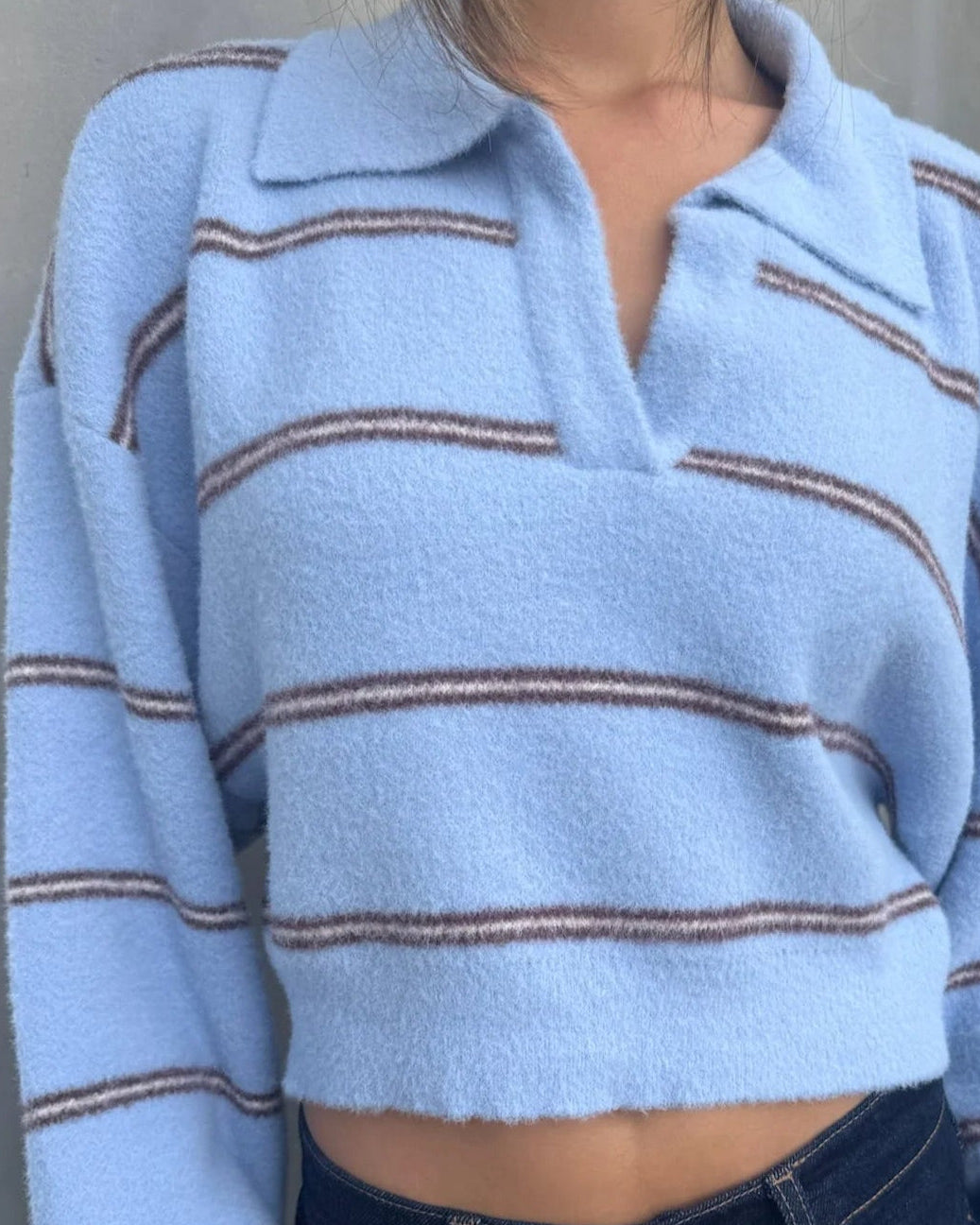 Blue Collared Knit Sweater