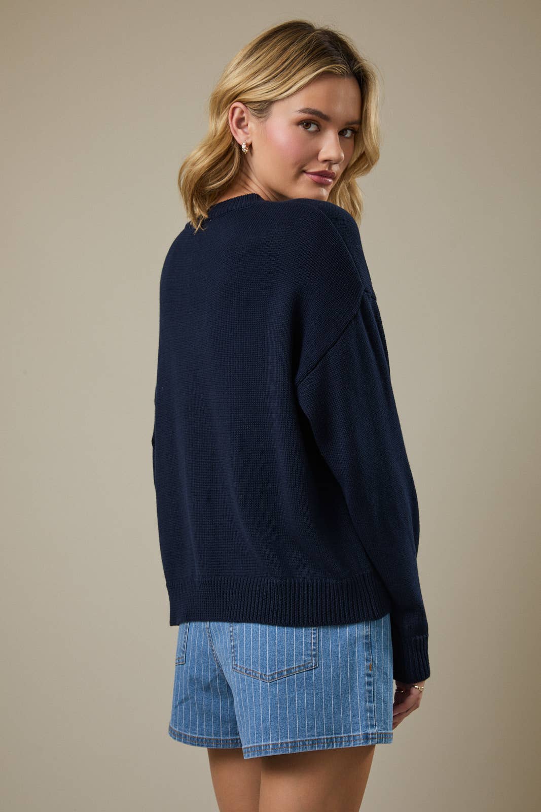 "HORSE" GRAPHIC LONG SLEEVE ROUND NECK CARDIGAN