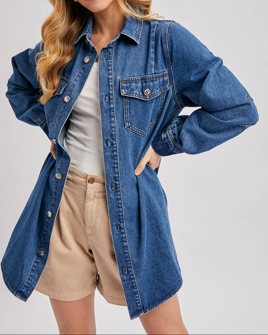 DENIM BUTTON DOWN SHIRT DRESS ALSO SHACKET
