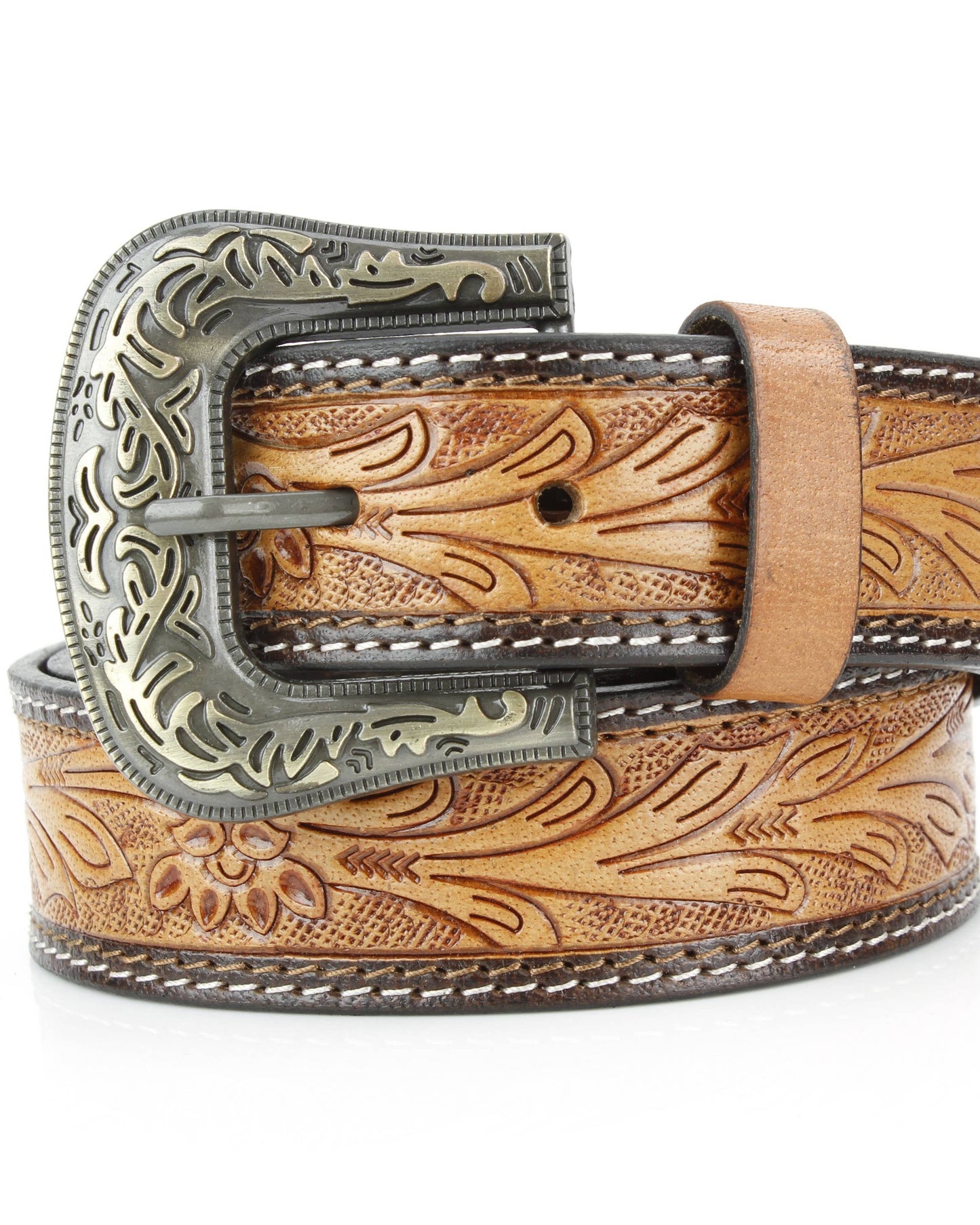 Tan Tooled Leather Floral Belt