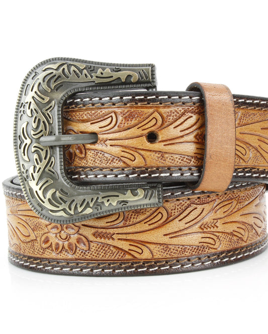 Tan Tooled Leather Floral Belt