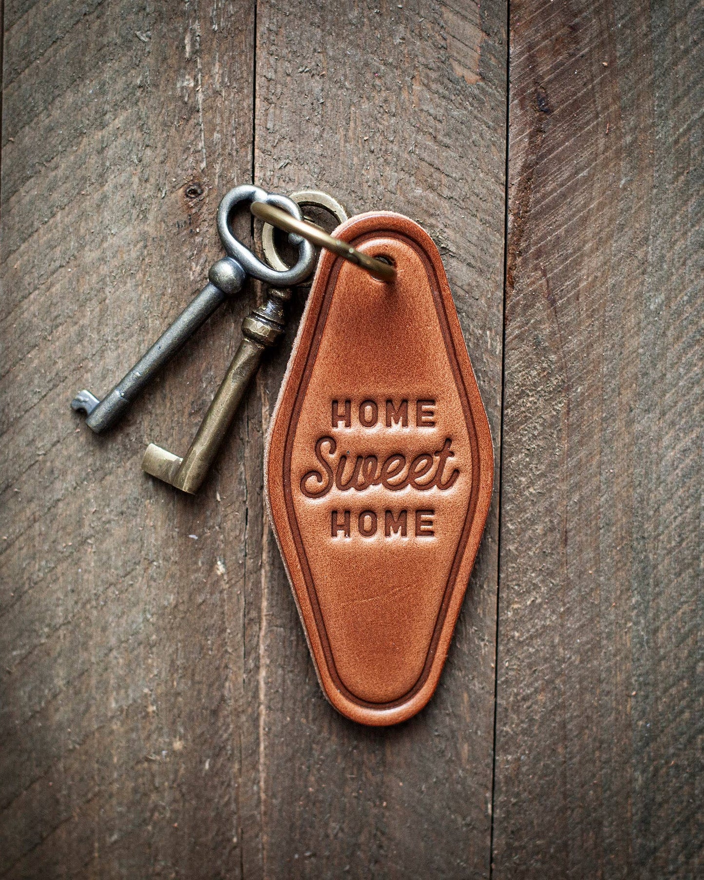 Home Sweet Home Leather Keychain Motel Style