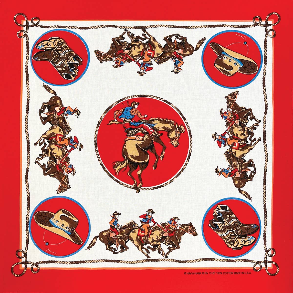 Bandanna - 22" MADE IN USA - Rodeo Cowboy Red