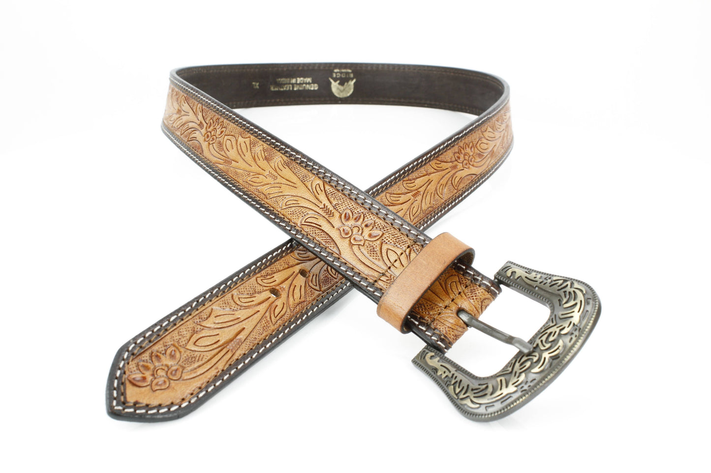 Tan Tooled Leather Floral Belt
