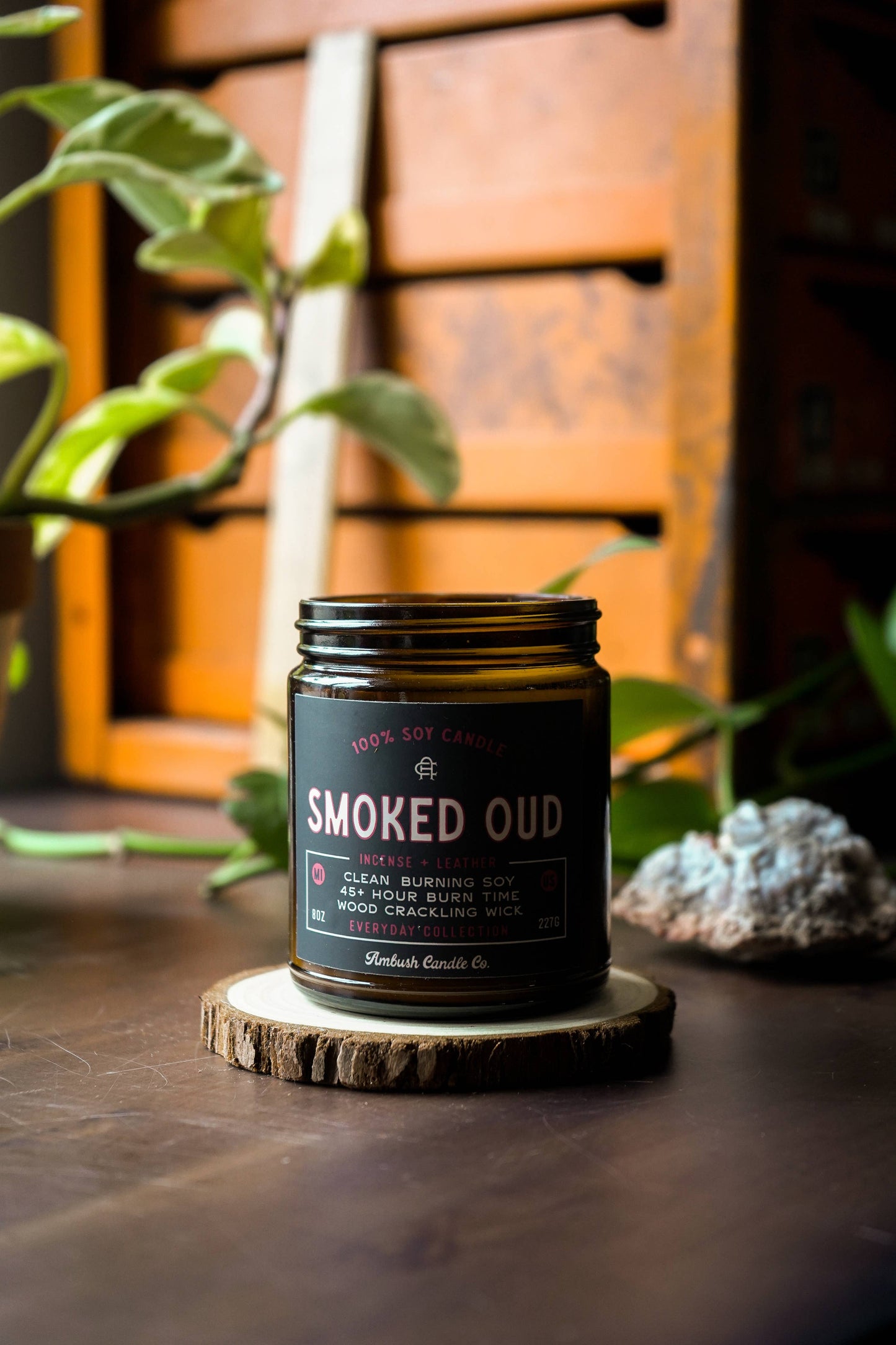 Smoked Oud | Incense + Leather 8oz Soy Candle