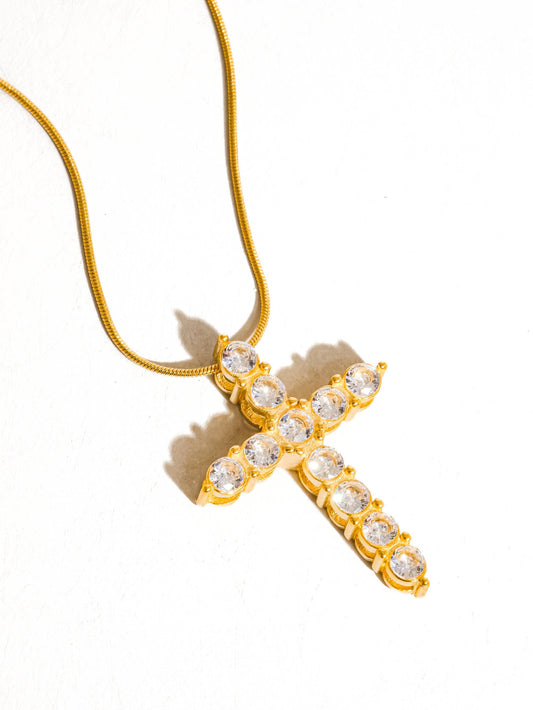 Raeven 18K Gold Non-Tarnish CZ Cross Necklace