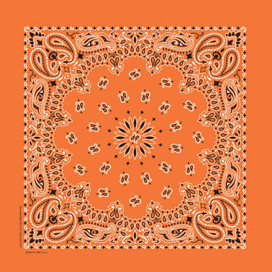 Bandanna - 22" MADE IN USA - Orange Paisley