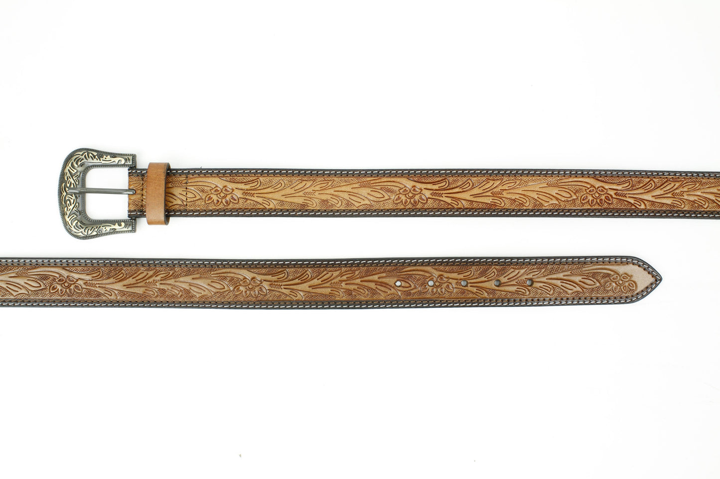 Tan Tooled Leather Floral Belt